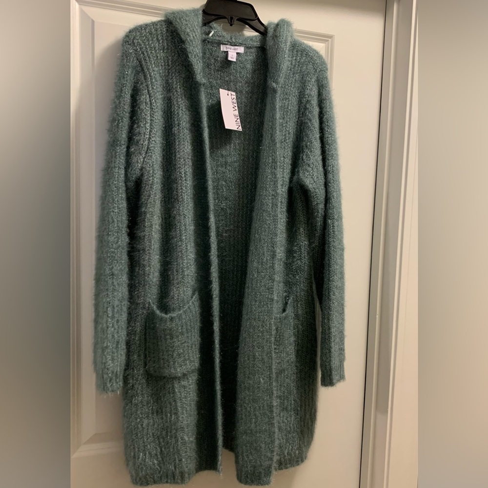 Nine West Sweater Coat with Hood; Women’s L; Green-Gray